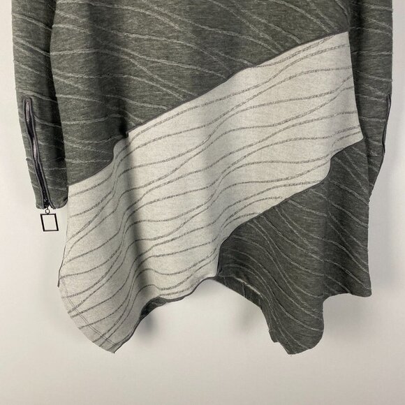 IC Connie K Artsy Tunic Top Womens Large Gray Asymmetrical Zip Sleeves - Picture 3 of 10
